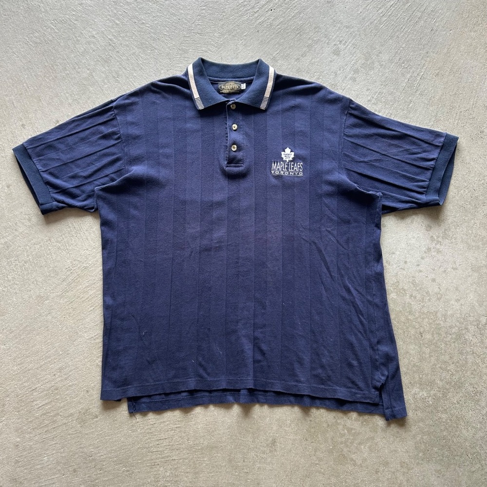 Vintage 90s Toronto Maple Leafs Polo Shirt Size XL Navy Blue Bulletin NHL Hockey